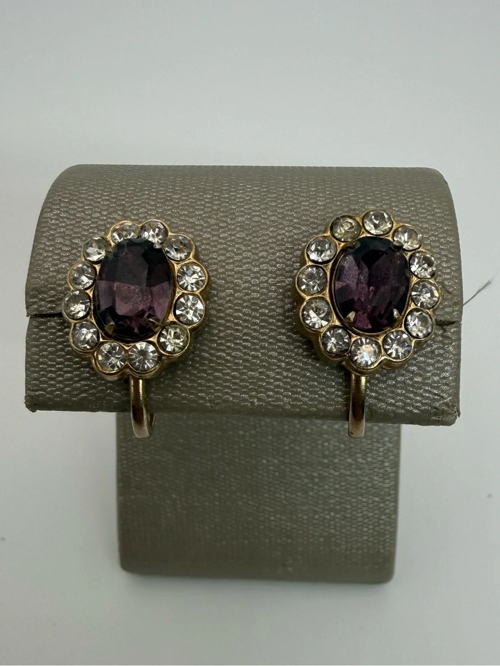 Vintage Signed Coro Amethyst Rhinestone Halo Clip-On Earrings